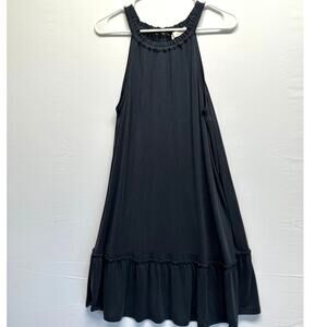 LOFT Black Ruffle Hem Halter Dress Size Medium Modal Blend